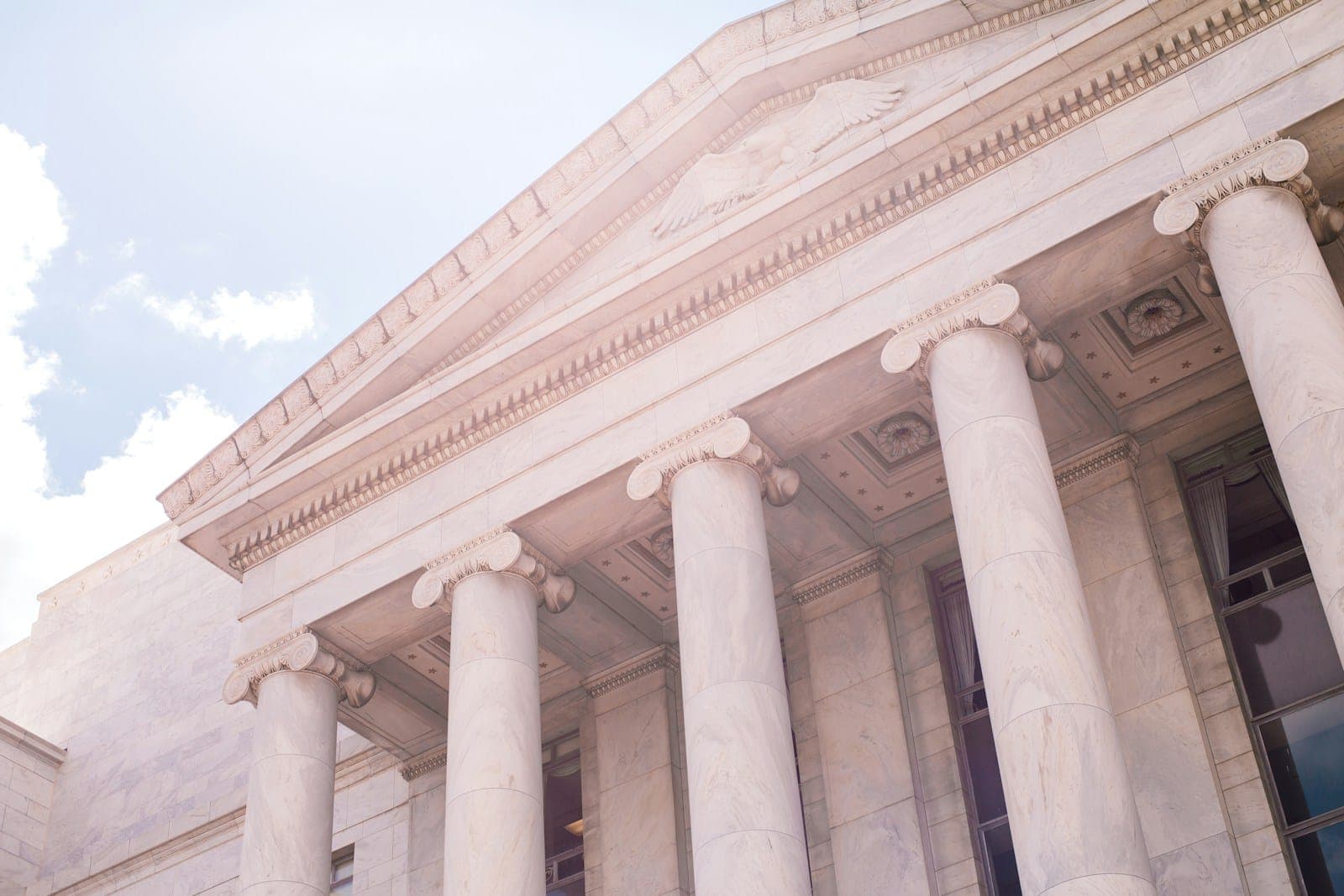 Stone columns on the front of a government building